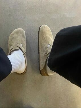 Suede Slip-On Clog in Beige - Men's Casual Shoe